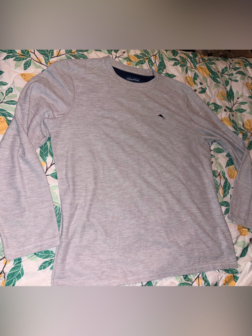 Tommy Bahama Gray Long Sleeve Knit Crewneck Shirt Marlin Logo Men’s Large